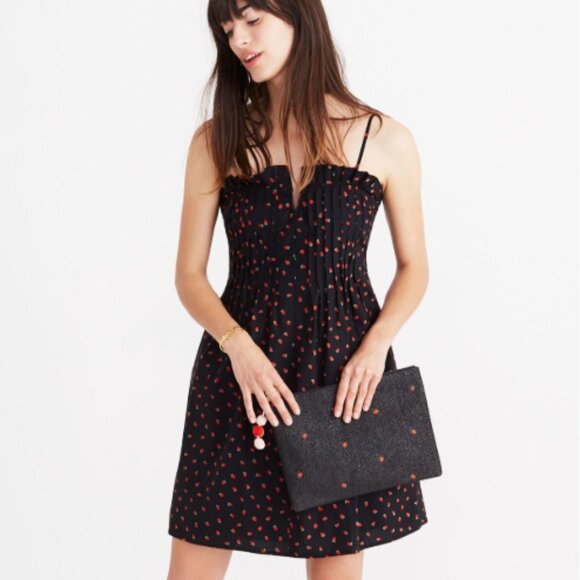 Madewell Pintuck Cami Dress in Fresh Strawberries Black 8 - Picture 1 of 11
